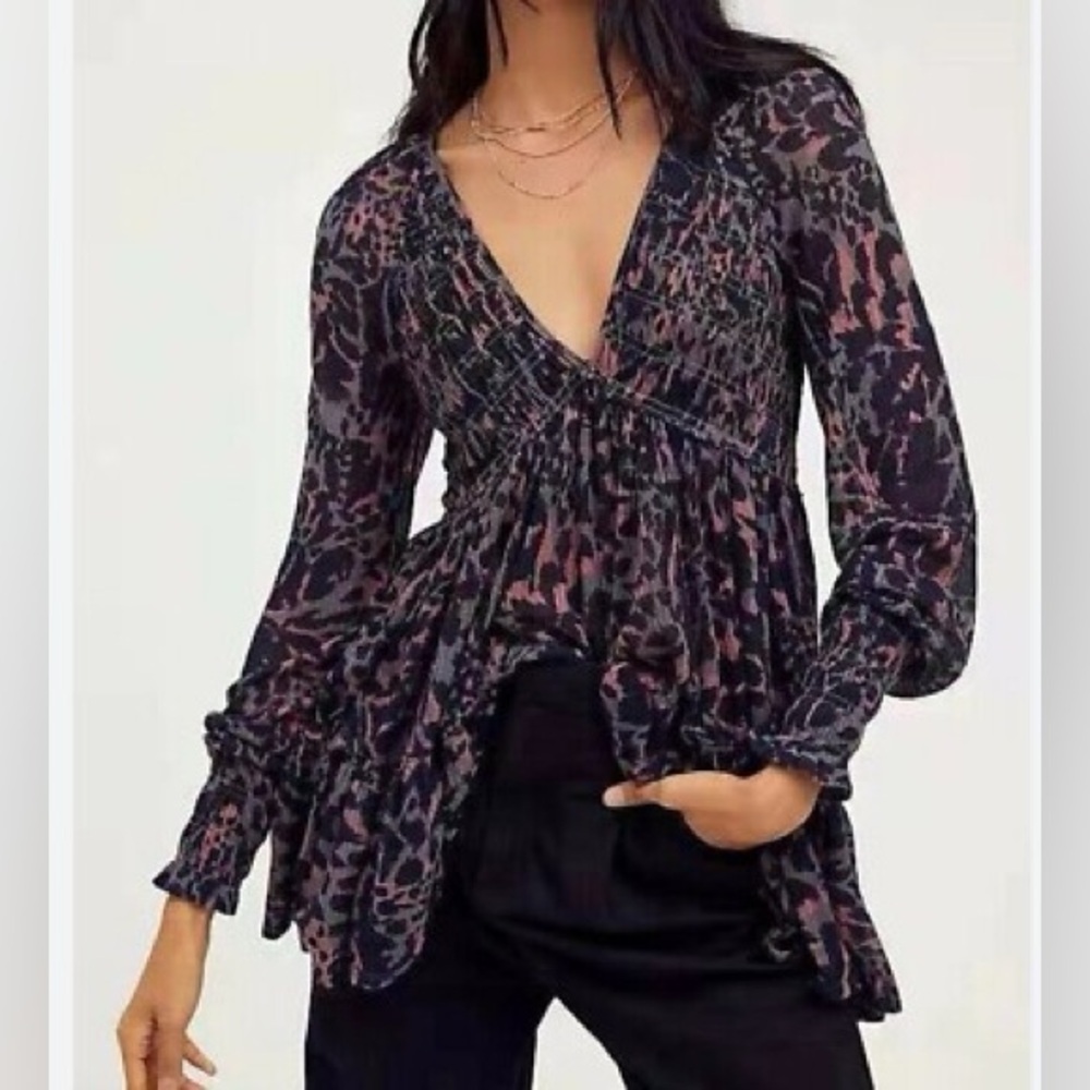 Free People Black and Pink Patterned Tunic